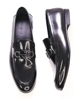 $850 SALVATORE FERRAGAMO - “GIN 4" Gancini Bit Loafer Black Leather - 13 US