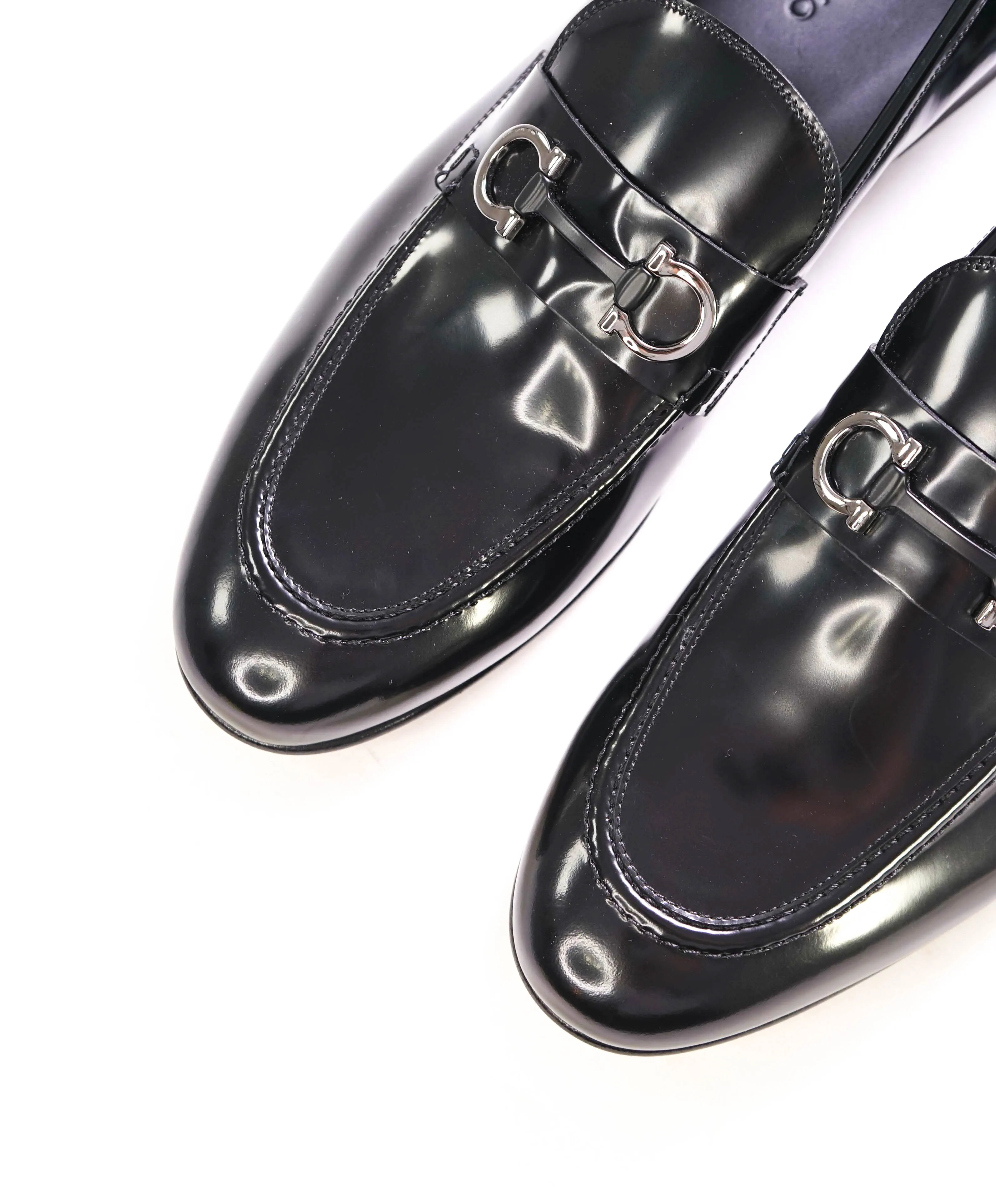 $850 SALVATORE FERRAGAMO - “GIN 4" Gancini Bit Loafer Black Leather - 13 US