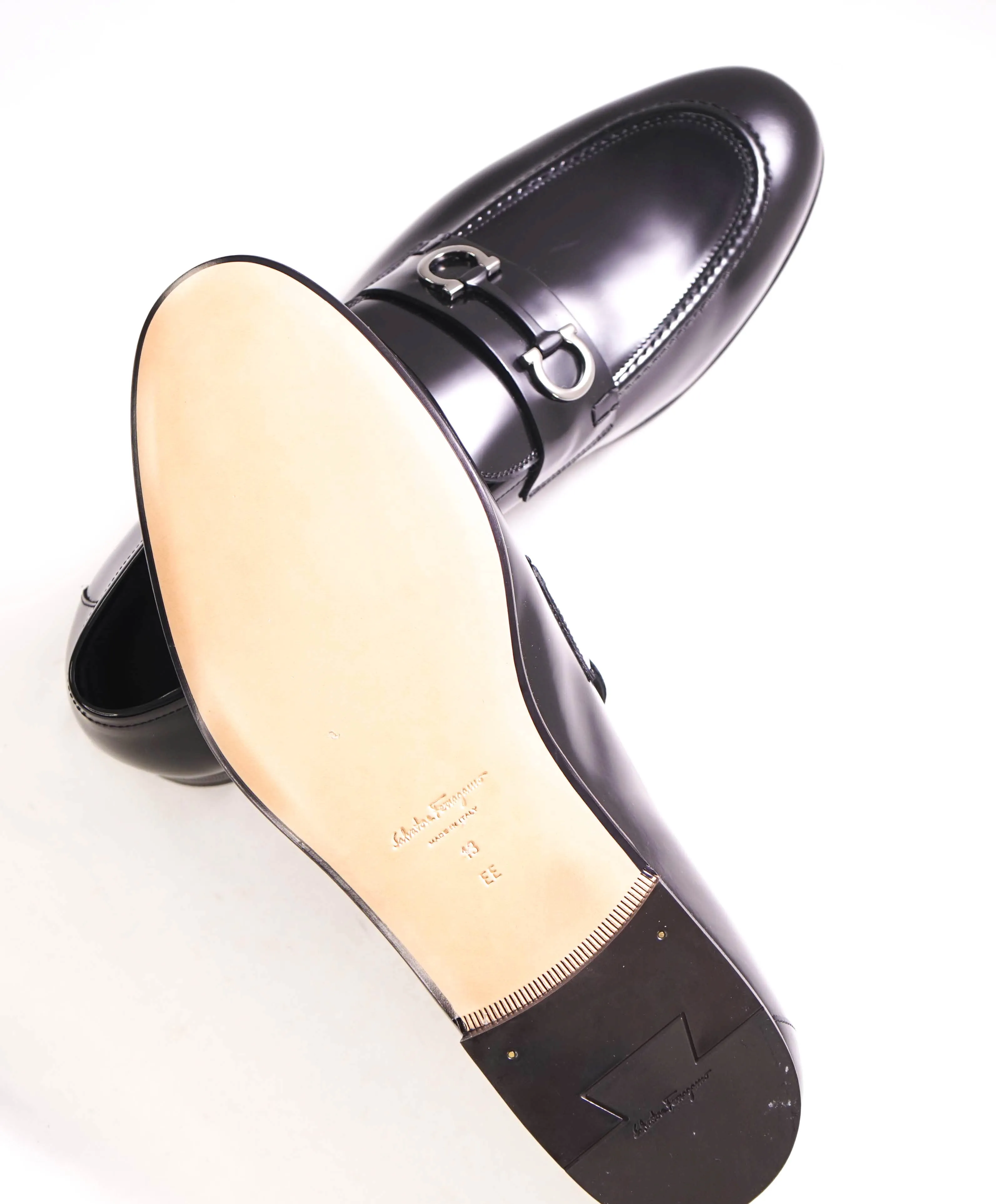 $850 SALVATORE FERRAGAMO - “GIN 4" Gancini Bit Loafer Black Leather - 13 US