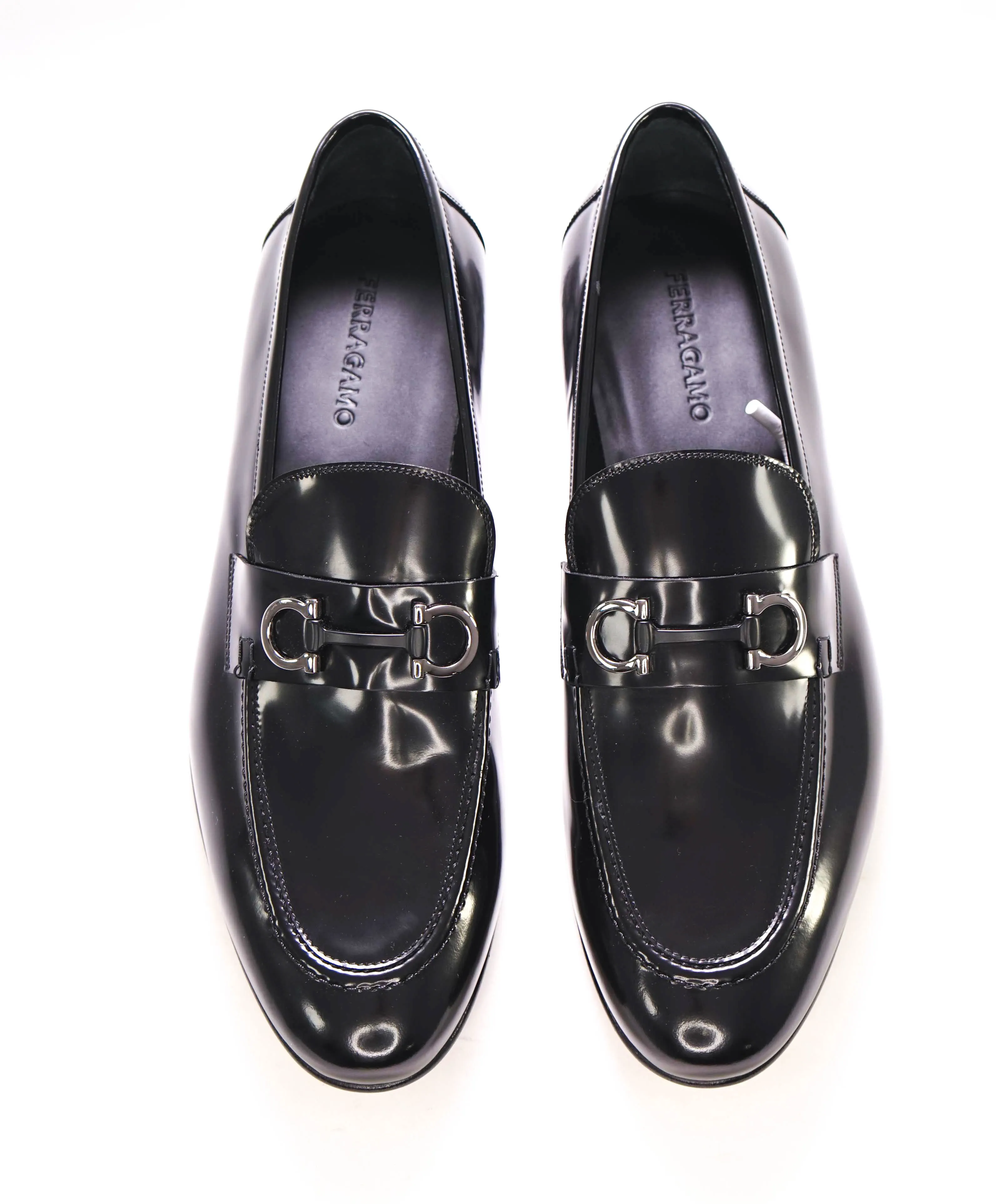 $850 SALVATORE FERRAGAMO - “GIN 4" Gancini Bit Loafer Black Leather - 13 US