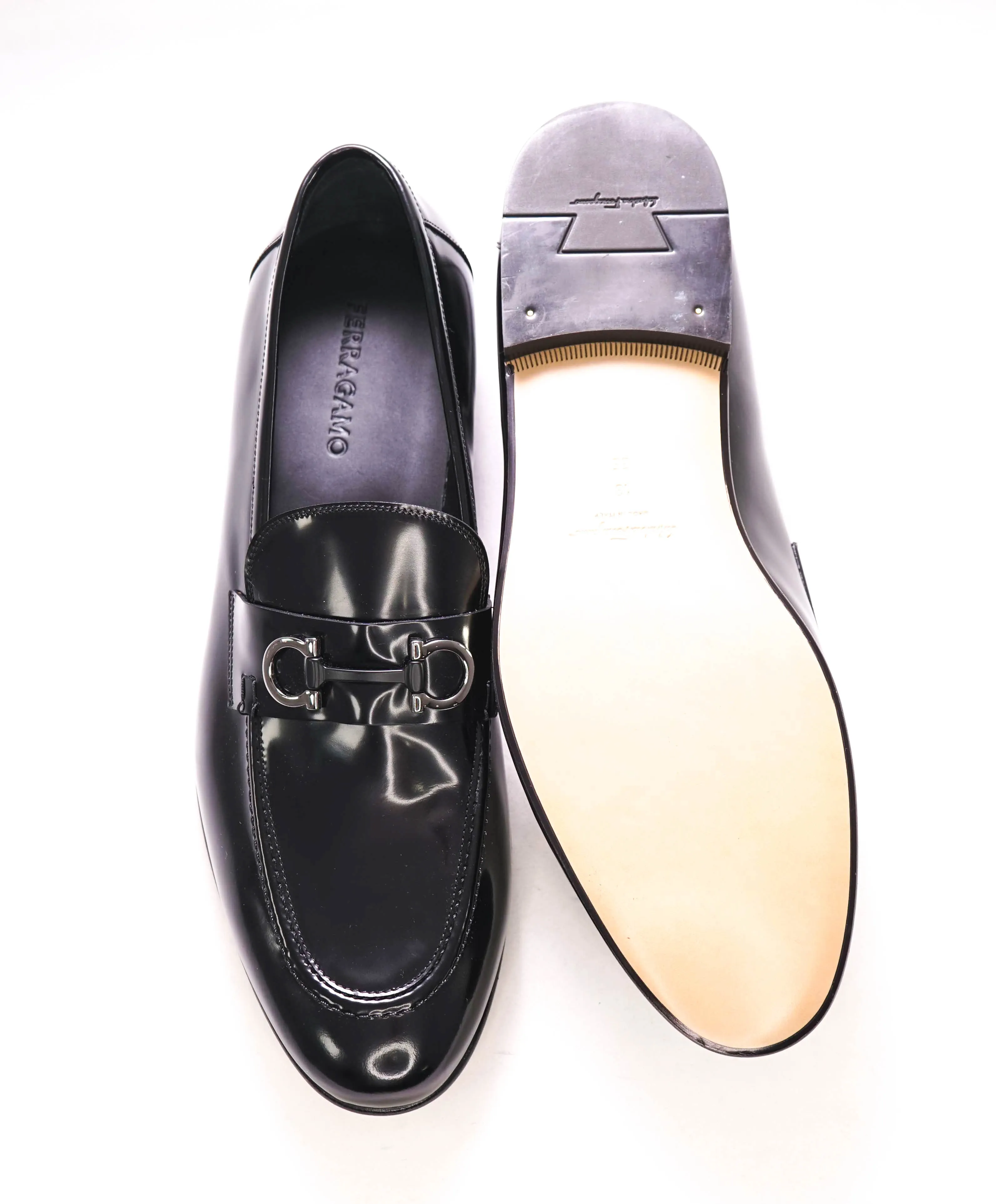 $850 SALVATORE FERRAGAMO - “GIN 4" Gancini Bit Loafer Black Leather - 13 US
