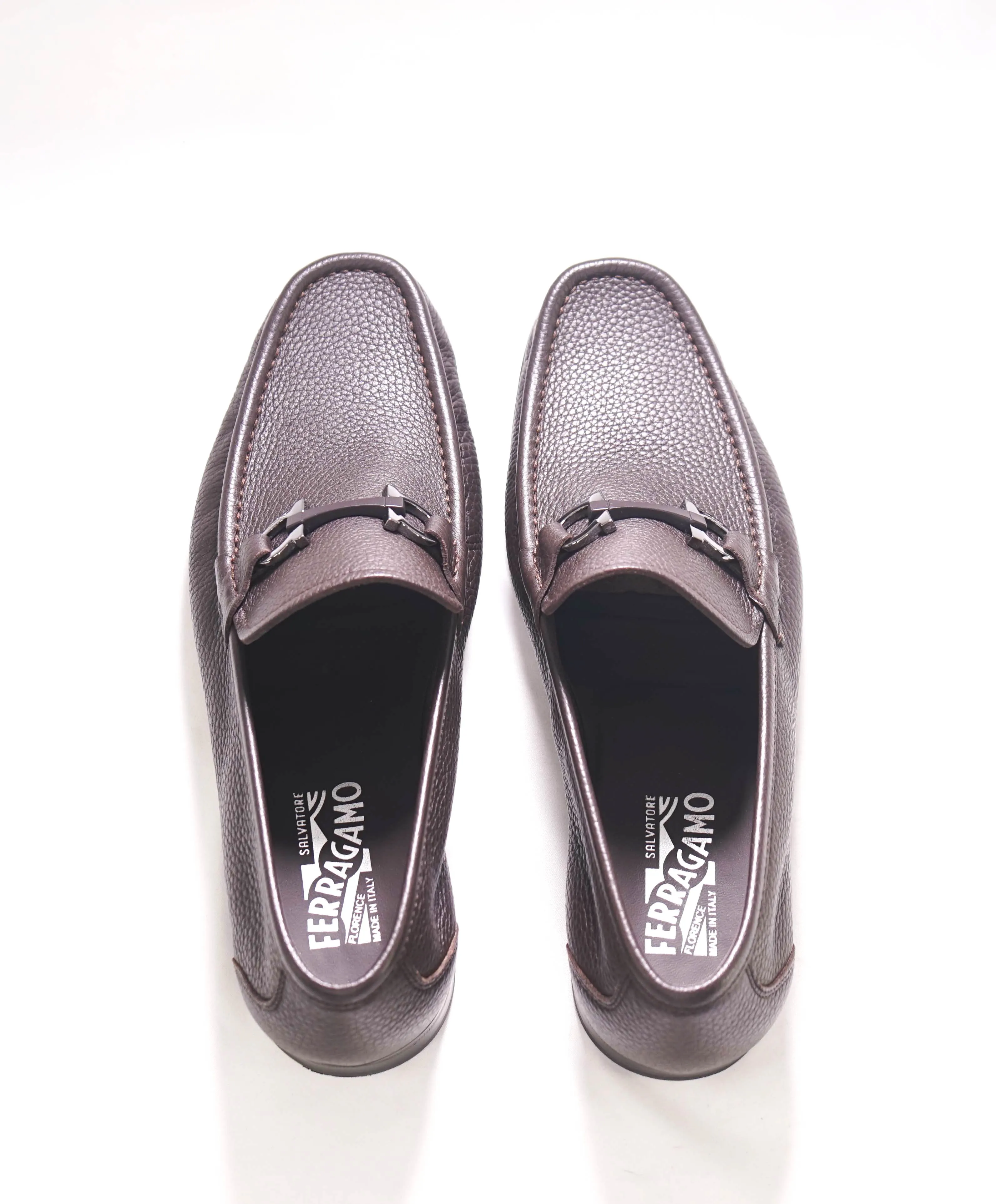 $850 SALVATORE FERRAGAMO - “GRANDIOSO" Gancini Bit Loafer Brown Leather - 10.5 EE