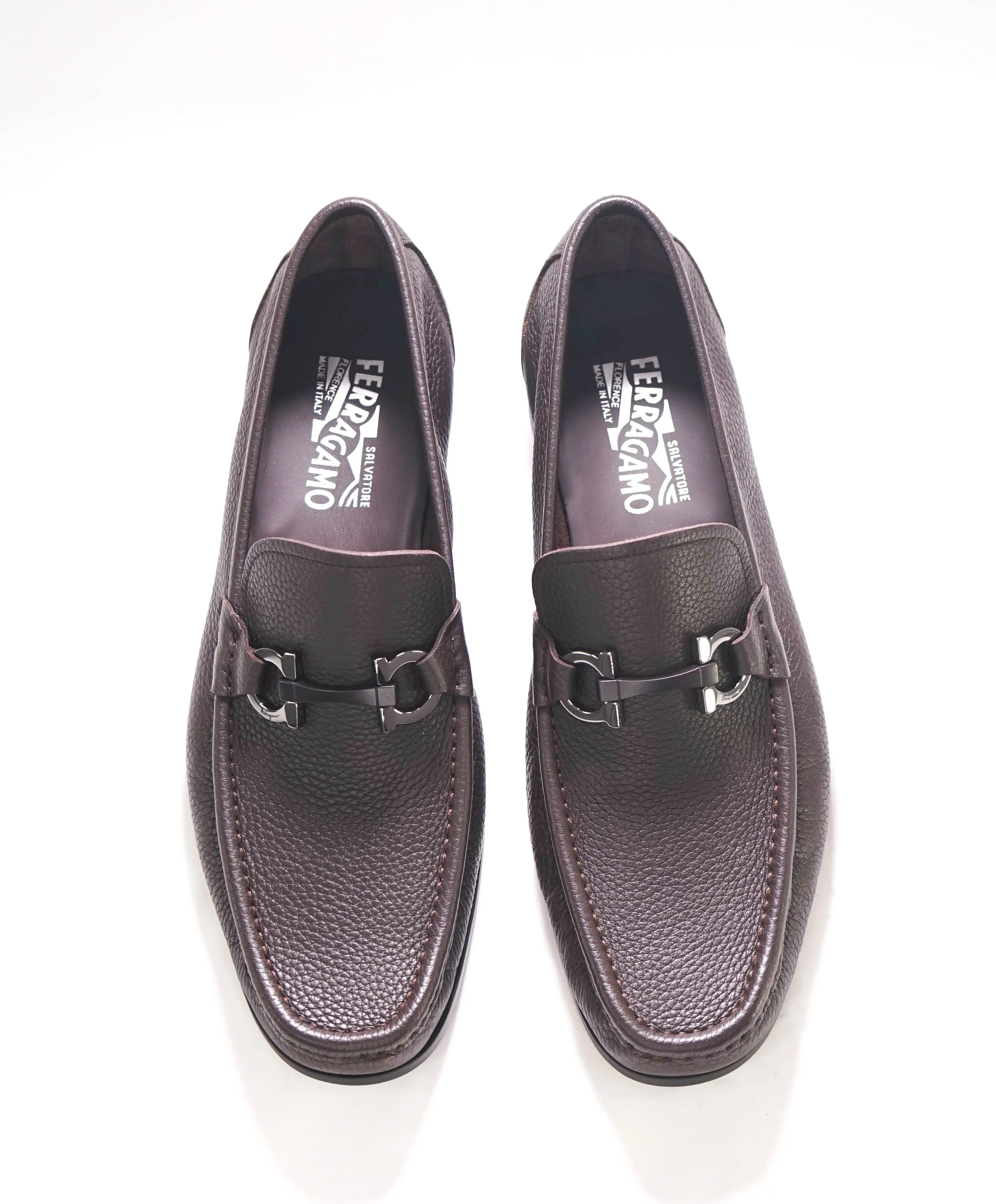 $850 SALVATORE FERRAGAMO - “GRANDIOSO" Gancini Bit Loafer Brown Leather - 10.5 EE