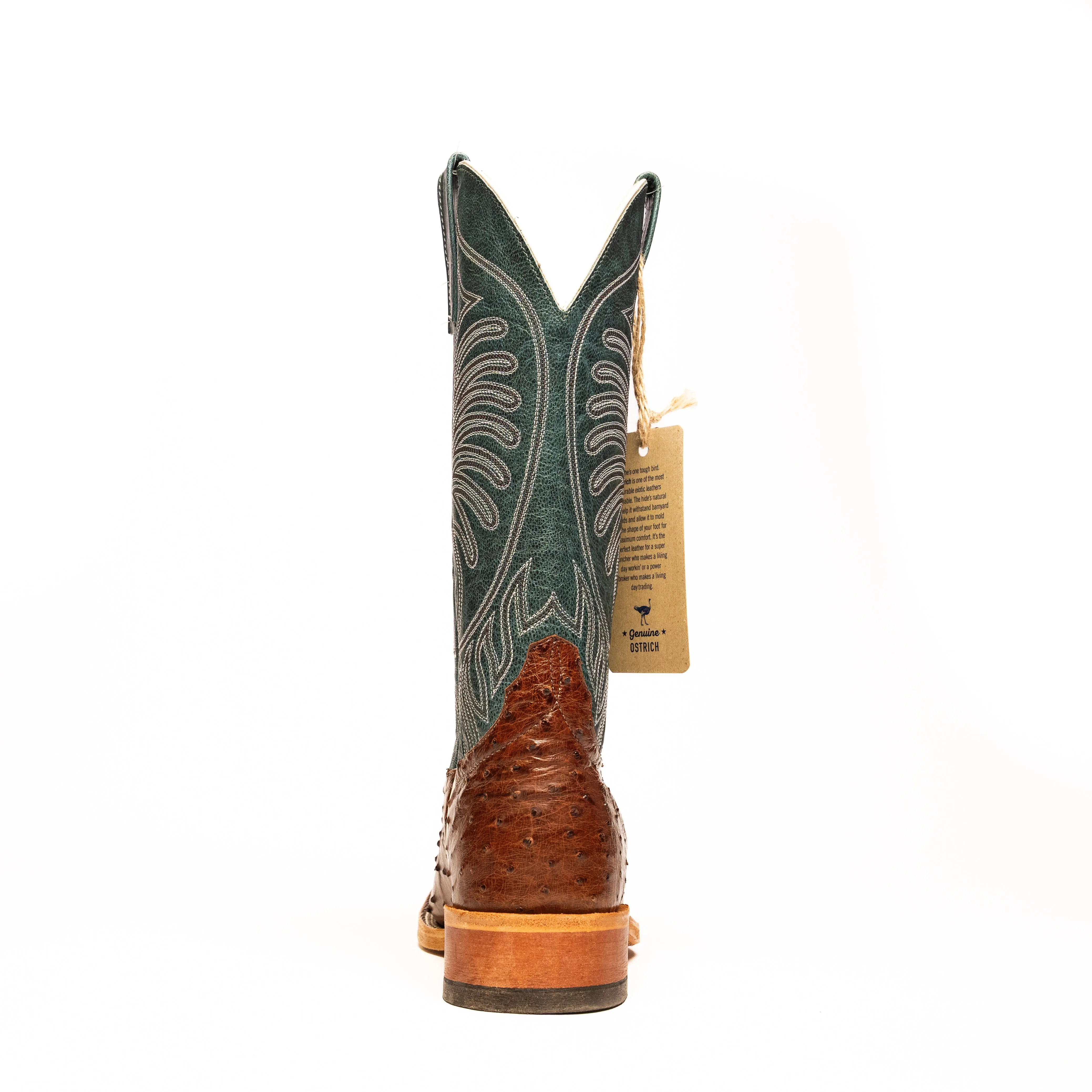 Anderson Bean Chocolate Full Quill Ostrich with Teal Fainting Goat Top S3004