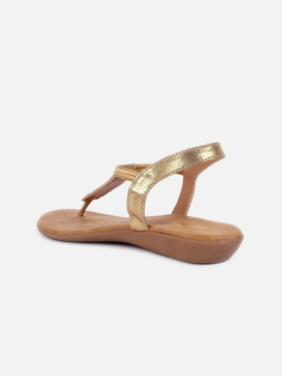 Anouk Beige Embellished T-Strap Flats With Backstrap