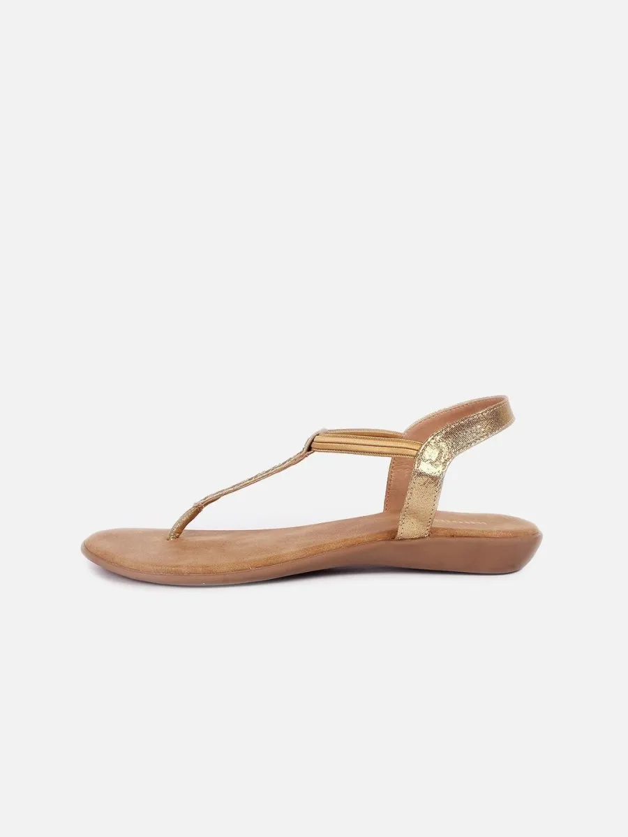 Anouk Beige Embellished T-Strap Flats With Backstrap