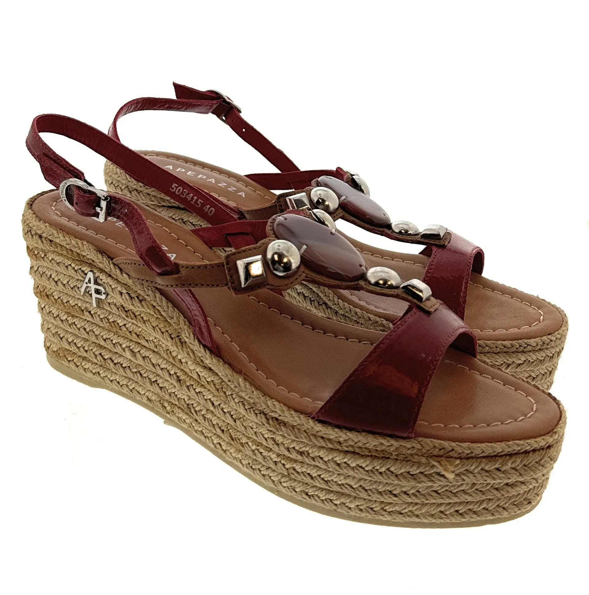 Apepazza Red and Brown Cyrstal Wedges Size 41