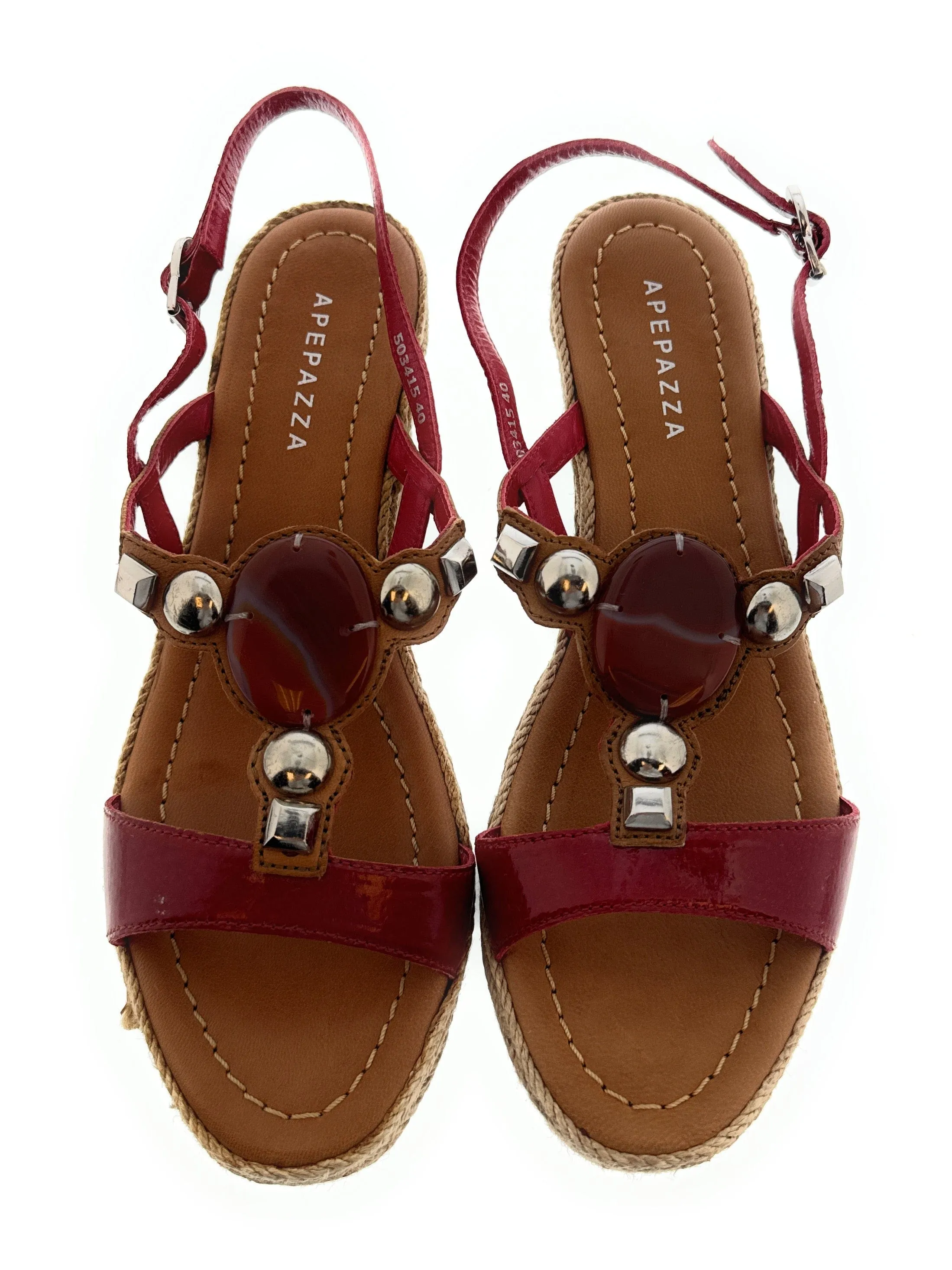 Apepazza Red and Brown Cyrstal Wedges Size 41