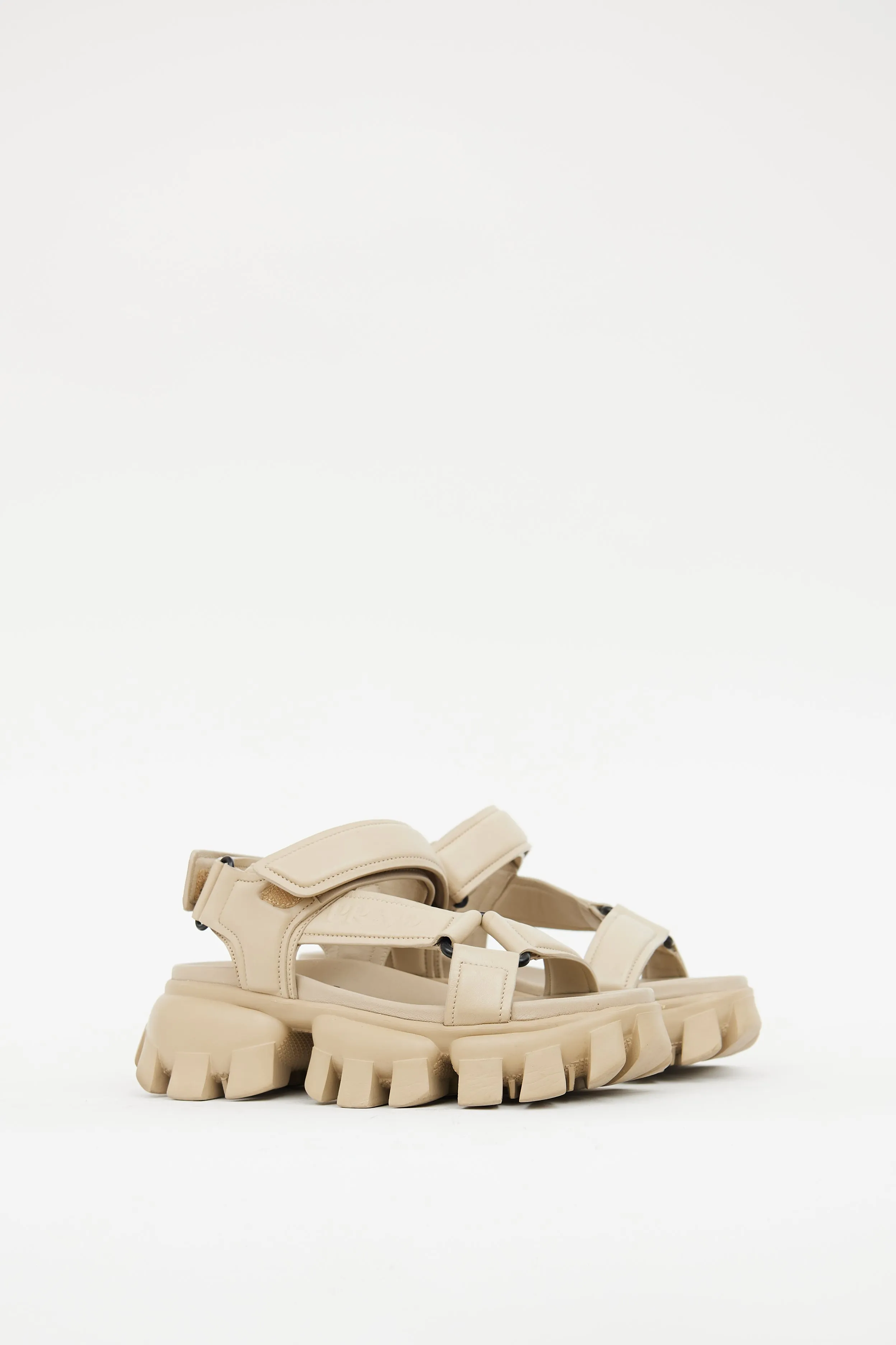 Beige Leather Chunky Platform Sandal