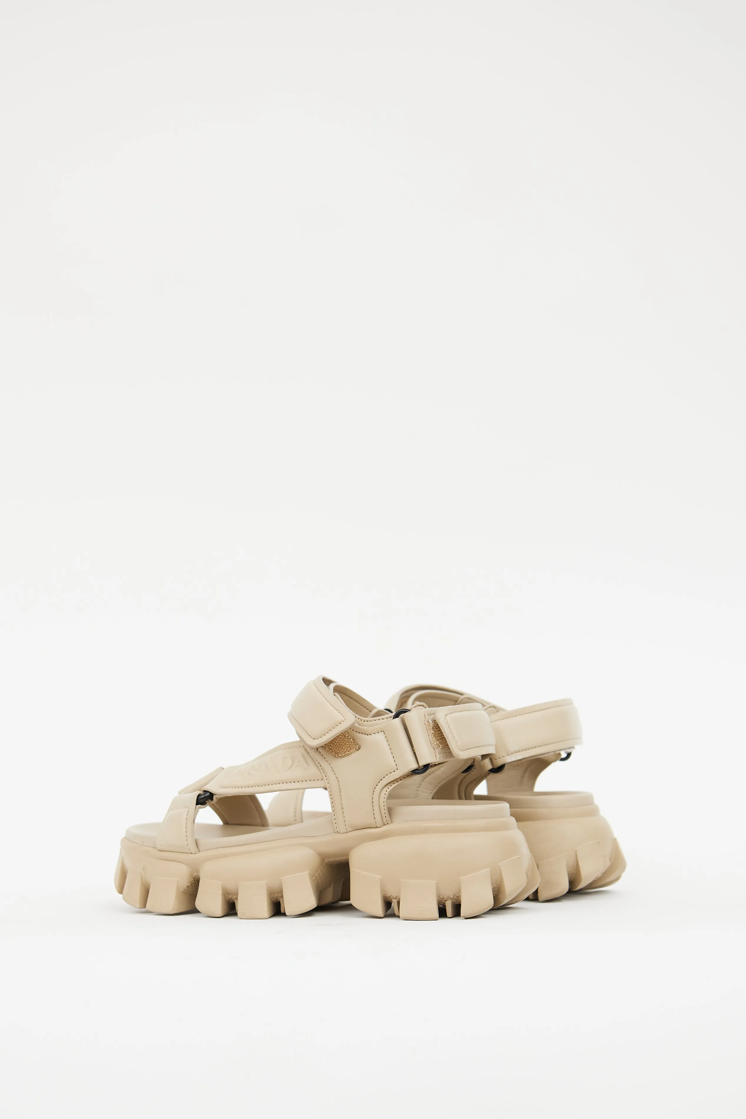 Beige Leather Chunky Platform Sandal