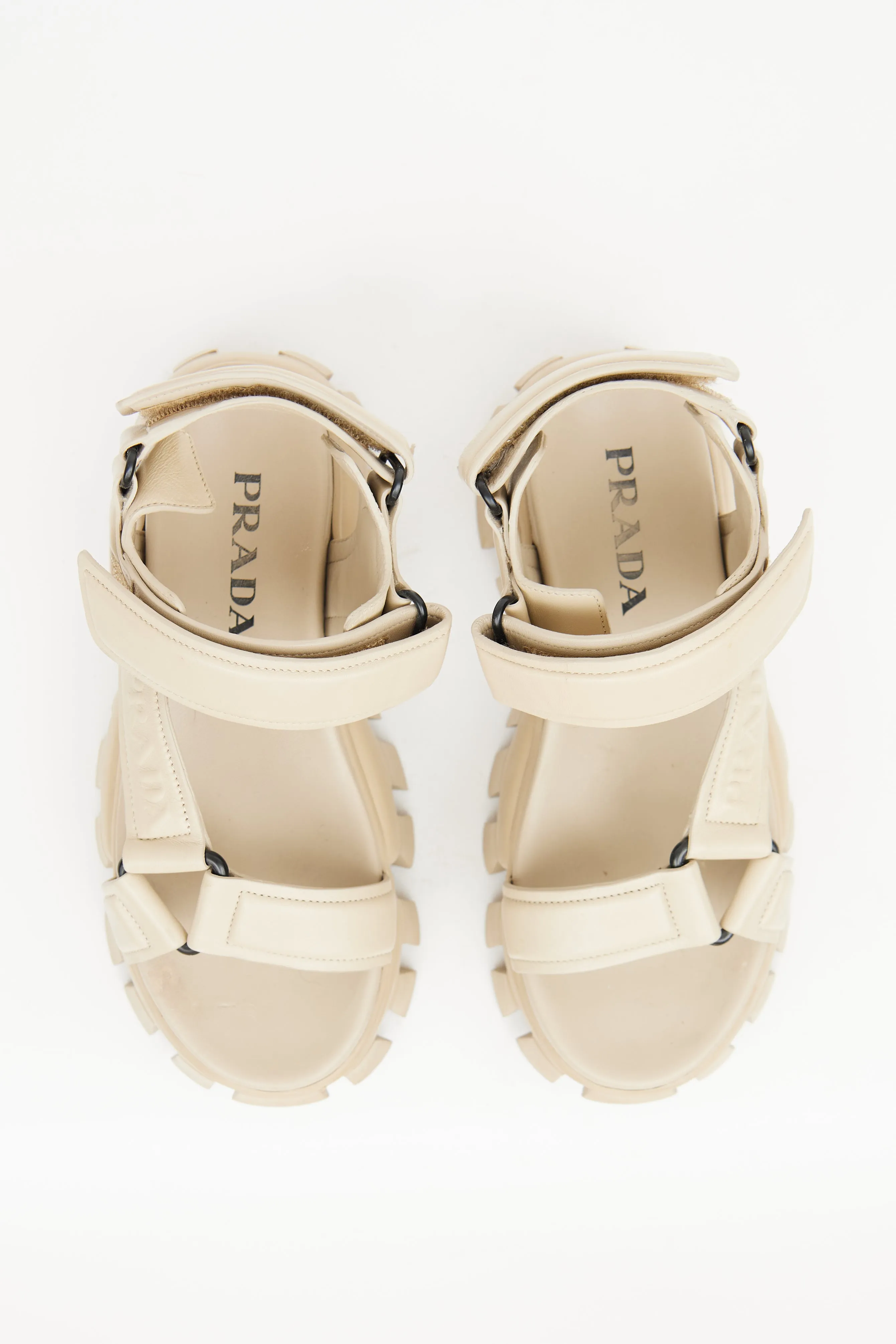 Beige Leather Chunky Platform Sandal