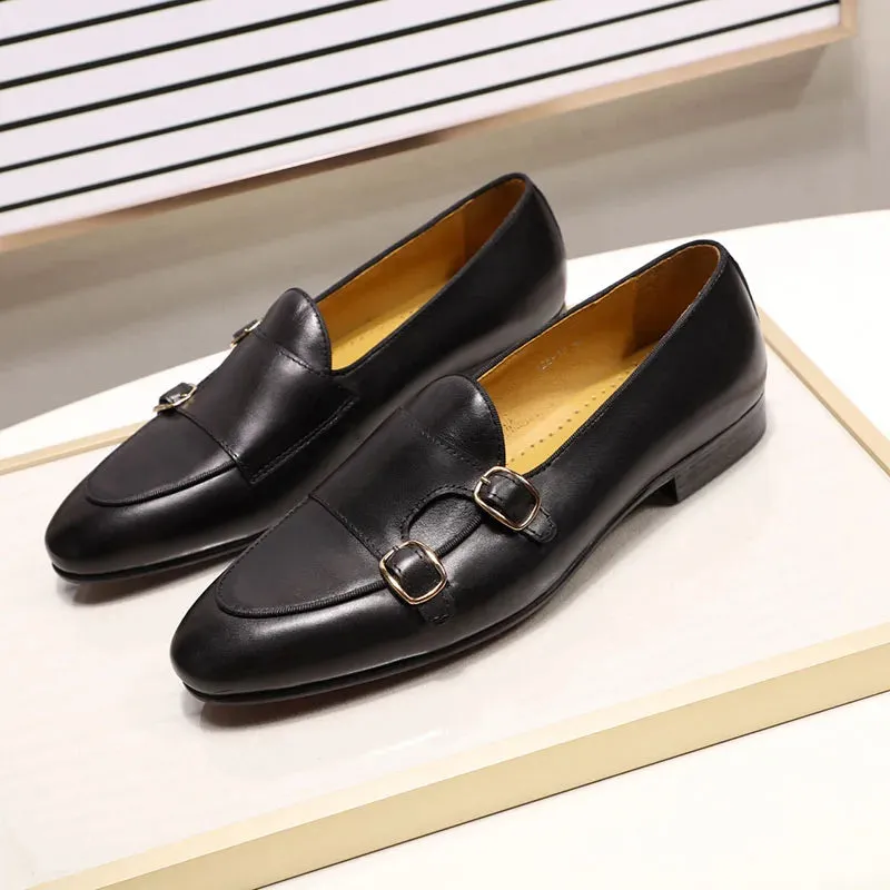 binfenxie  - Genuine Leather Mens Loafers Handmade Monk Strap Wedding Party Casual Dress Shoes Summer Autumn Footwear for Men
