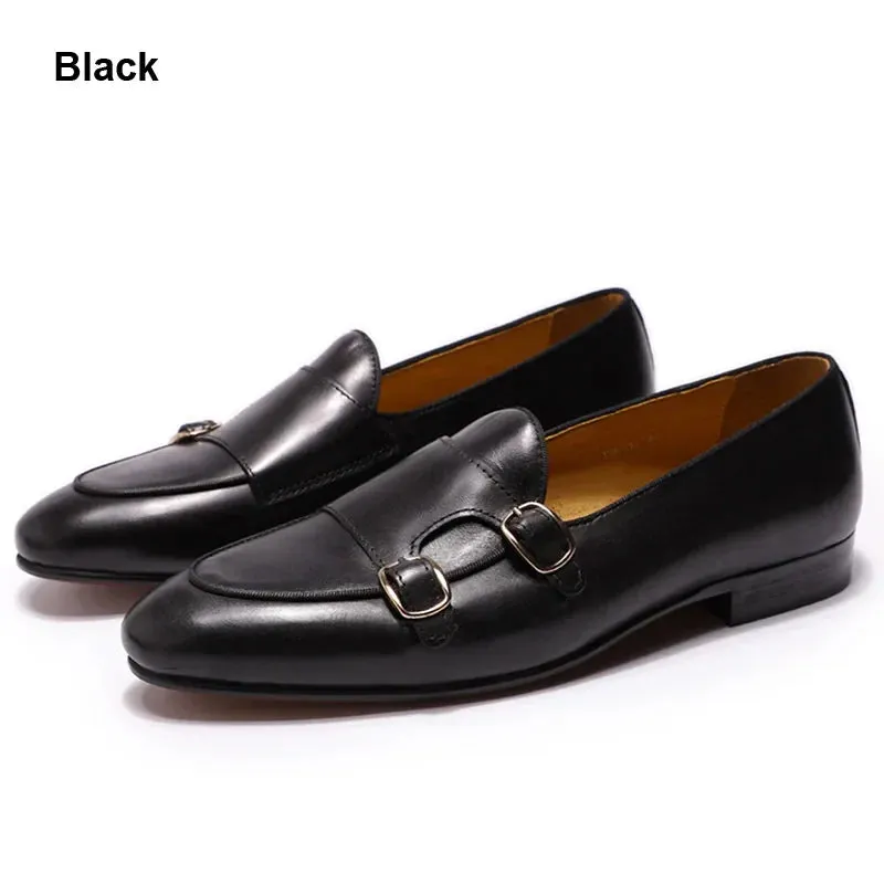 binfenxie  - Genuine Leather Mens Loafers Handmade Monk Strap Wedding Party Casual Dress Shoes Summer Autumn Footwear for Men