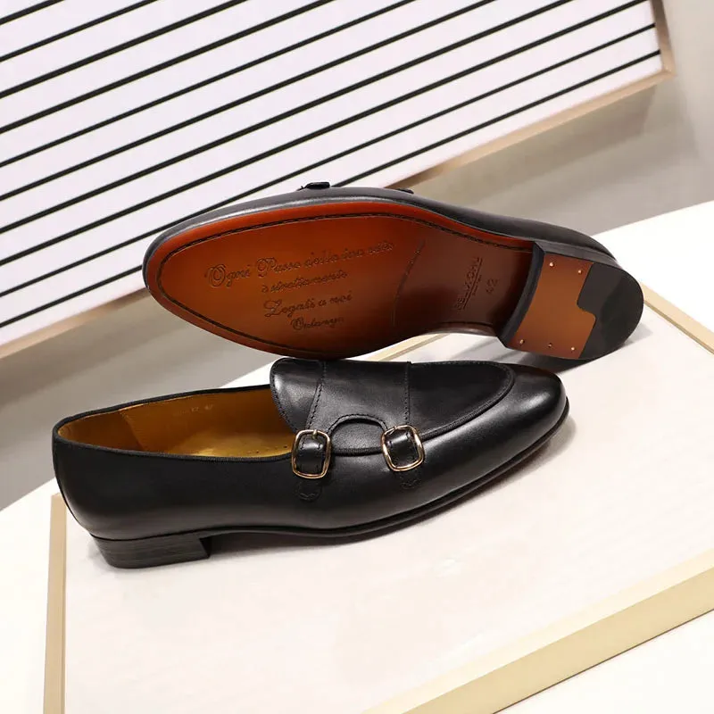 binfenxie  - Genuine Leather Mens Loafers Handmade Monk Strap Wedding Party Casual Dress Shoes Summer Autumn Footwear for Men
