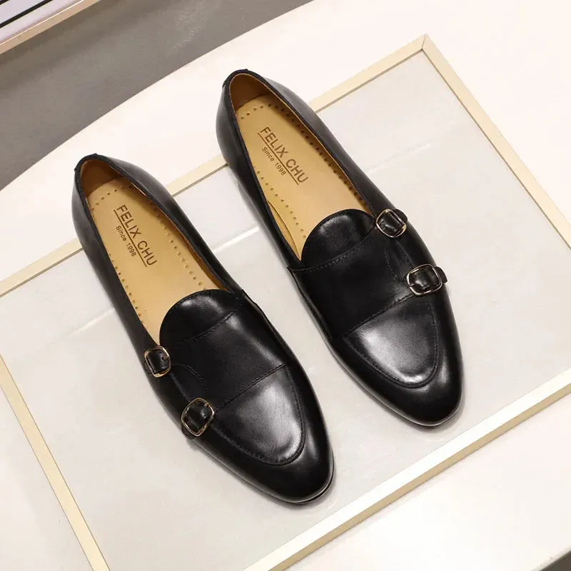 binfenxie  - Genuine Leather Mens Loafers Handmade Monk Strap Wedding Party Casual Dress Shoes Summer Autumn Footwear for Men