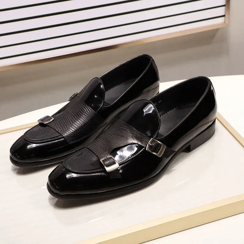 binfenxie  - Patent Leather Mens Loafers Wedding Party Dress Shoes Black Green Monk Strap Casual Fashion Men Slip-On Shoes