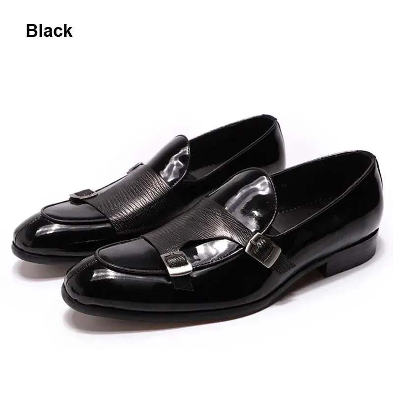 binfenxie  - Patent Leather Mens Loafers Wedding Party Dress Shoes Black Green Monk Strap Casual Fashion Men Slip-On Shoes