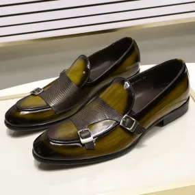 binfenxie  - Patent Leather Mens Loafers Wedding Party Dress Shoes Black Green Monk Strap Casual Fashion Men Slip-On Shoes