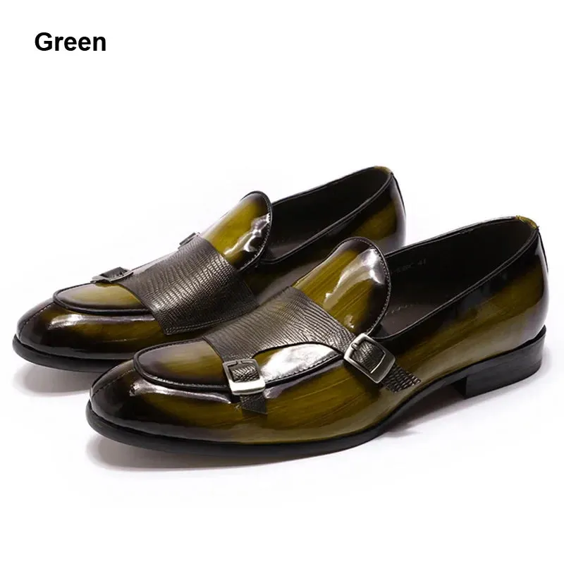 binfenxie  - Patent Leather Mens Loafers Wedding Party Dress Shoes Black Green Monk Strap Casual Fashion Men Slip-On Shoes