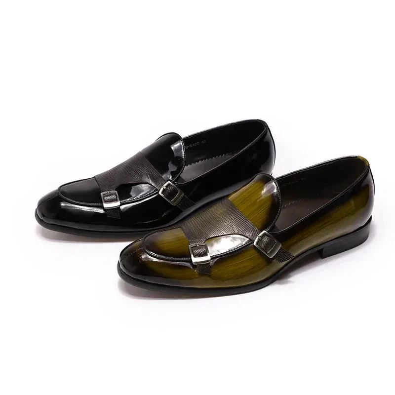 binfenxie  - Patent Leather Mens Loafers Wedding Party Dress Shoes Black Green Monk Strap Casual Fashion Men Slip-On Shoes