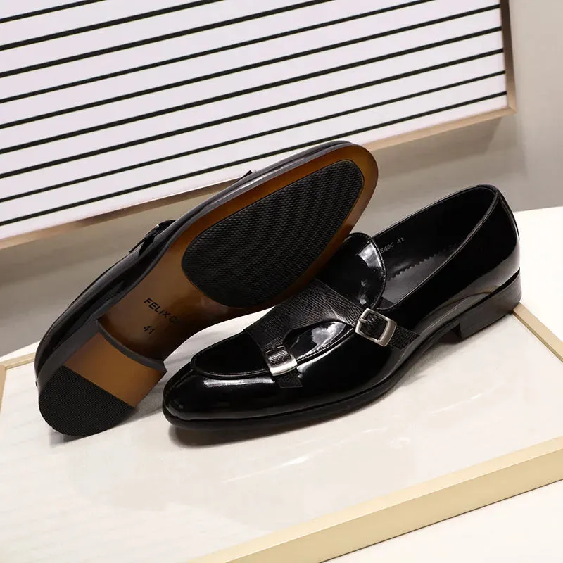binfenxie  - Patent Leather Mens Loafers Wedding Party Dress Shoes Black Green Monk Strap Casual Fashion Men Slip-On Shoes