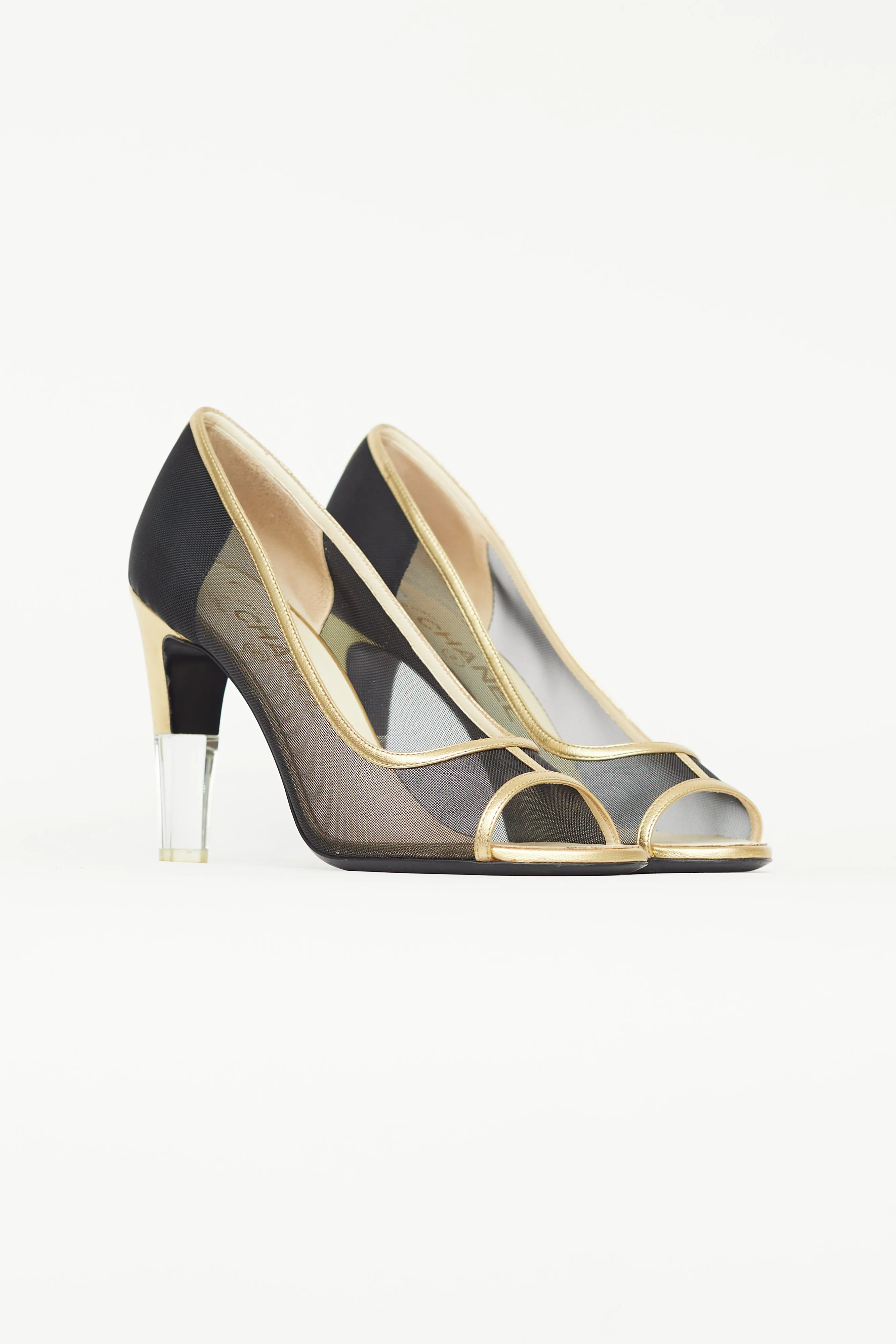Black & Gold Mesh Heel