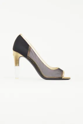 Black & Gold Mesh Heel