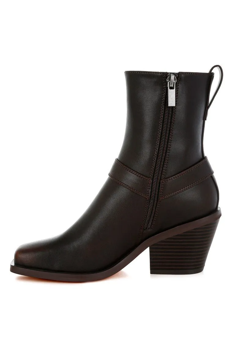 Brown Ankle Cowboy Boots with Harness Detail