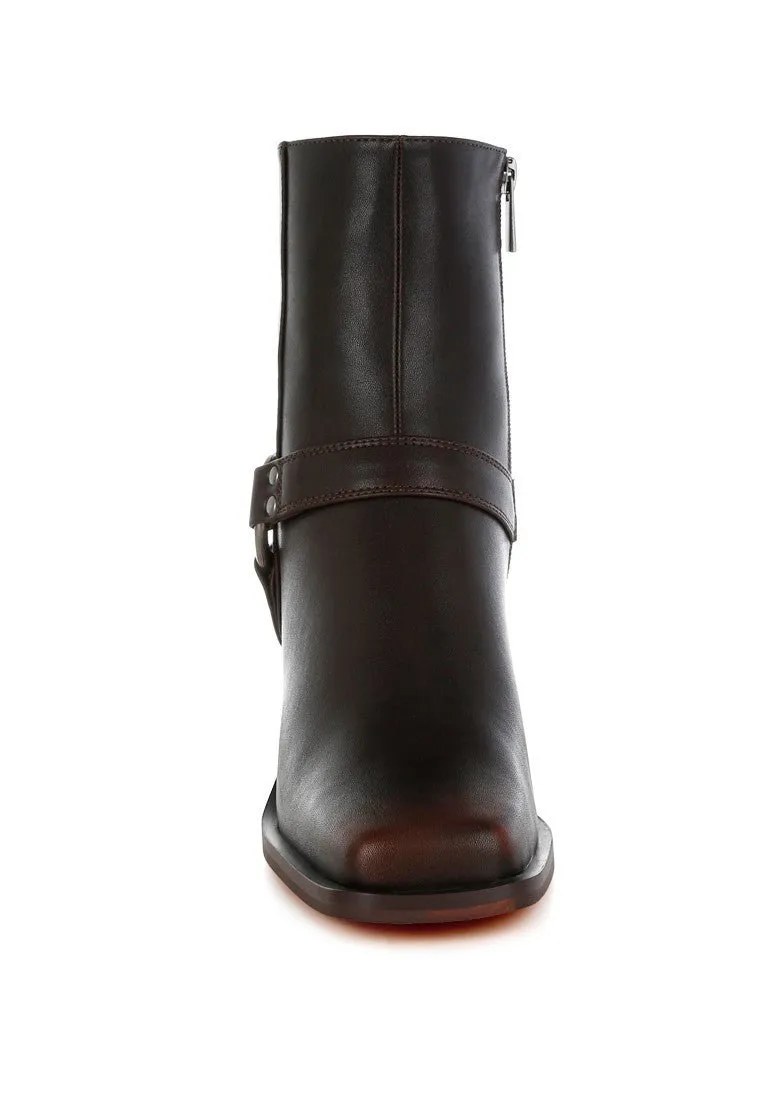 Brown Ankle Cowboy Boots with Harness Detail