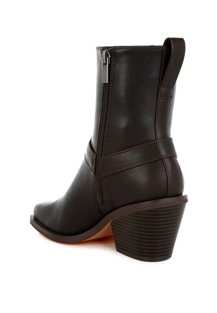 Brown Ankle Cowboy Boots with Harness Detail