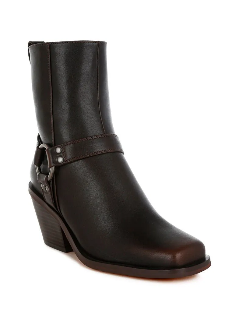 Brown Ankle Cowboy Boots with Harness Detail