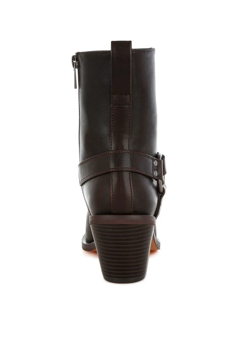 Brown Ankle Cowboy Boots with Harness Detail