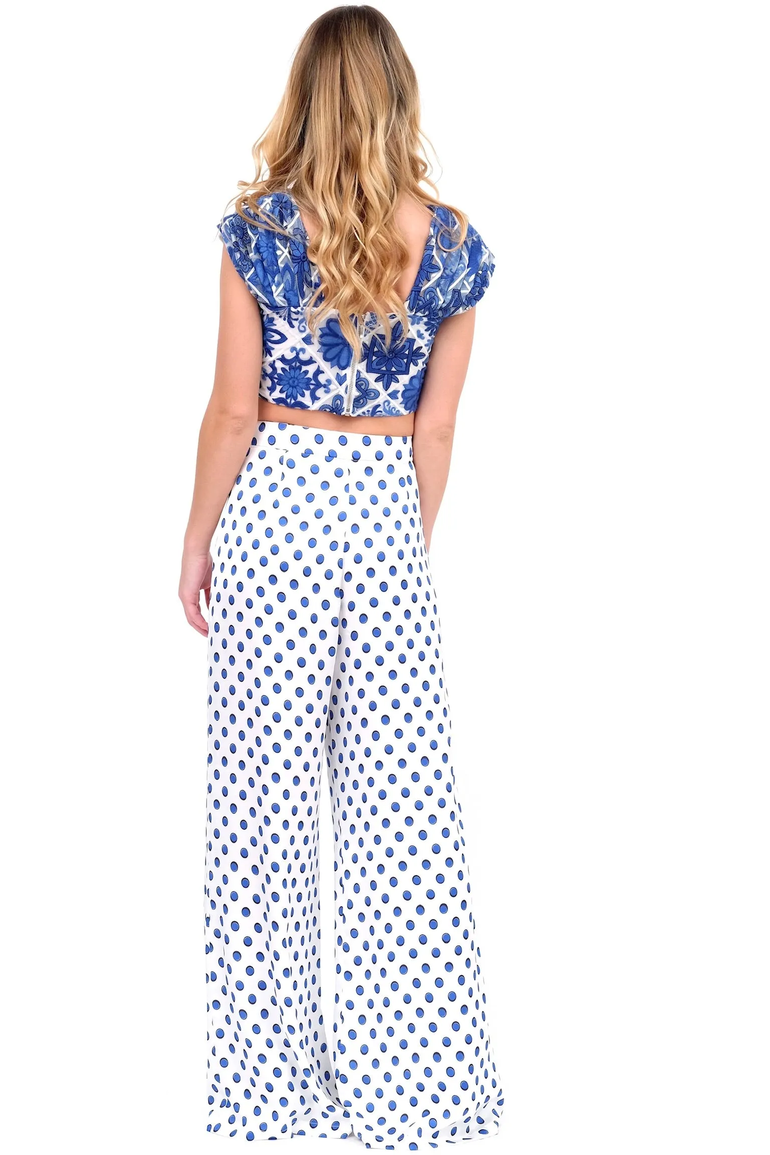 Cobalt Crop Top with Ruched Sleeves
