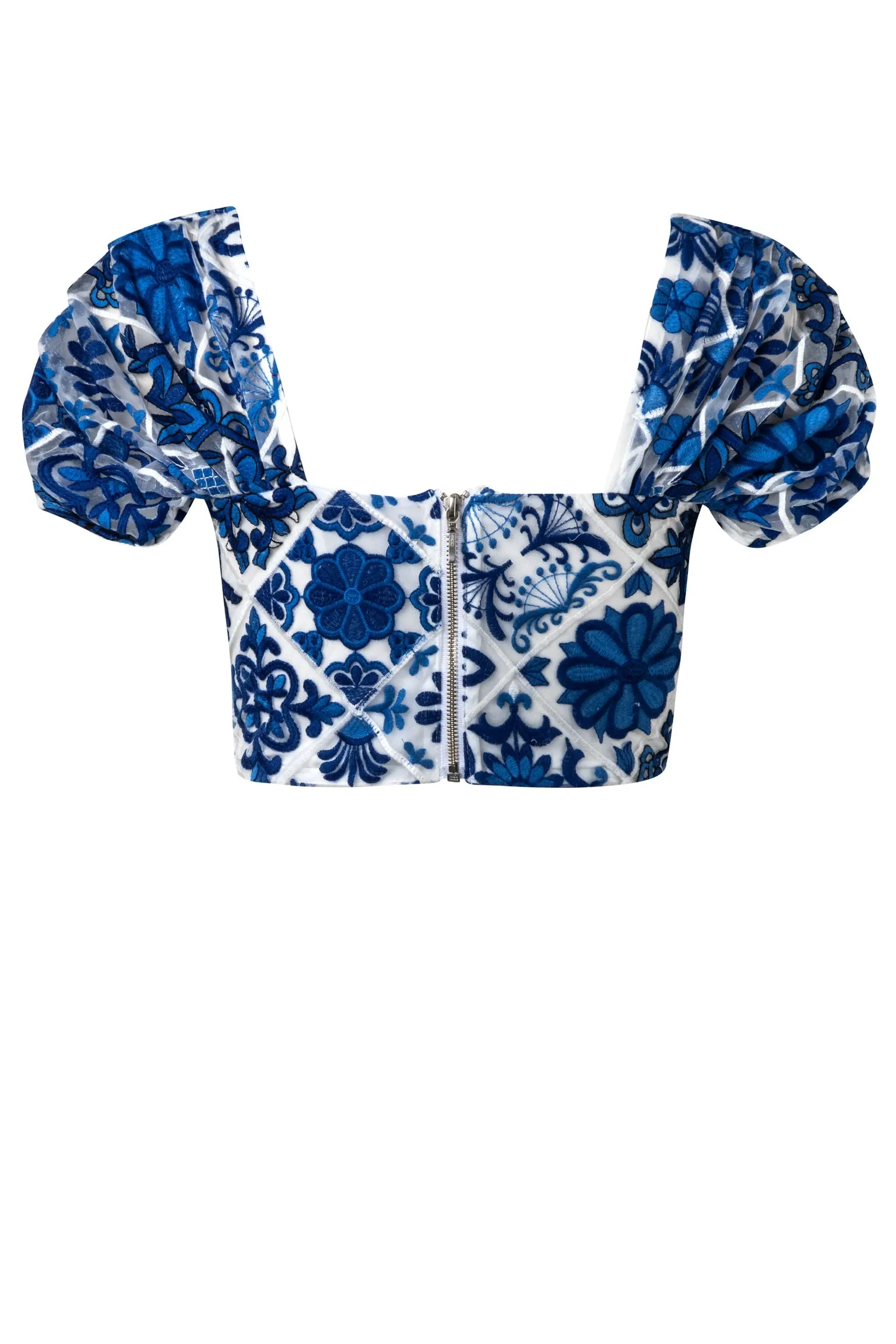 Cobalt Crop Top with Ruched Sleeves