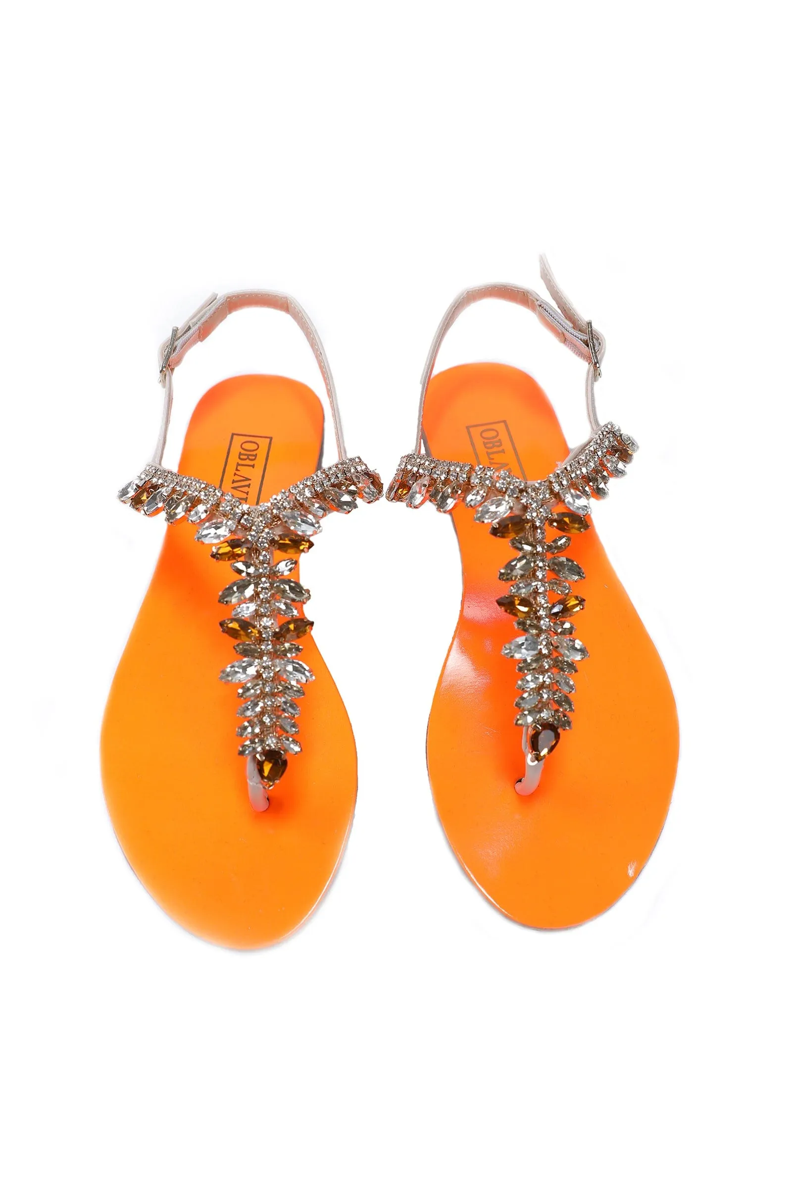 Damaged/ Store Return Ventutto Rio Orange/Beige Crystal Cluster T-Strap Sandal-11