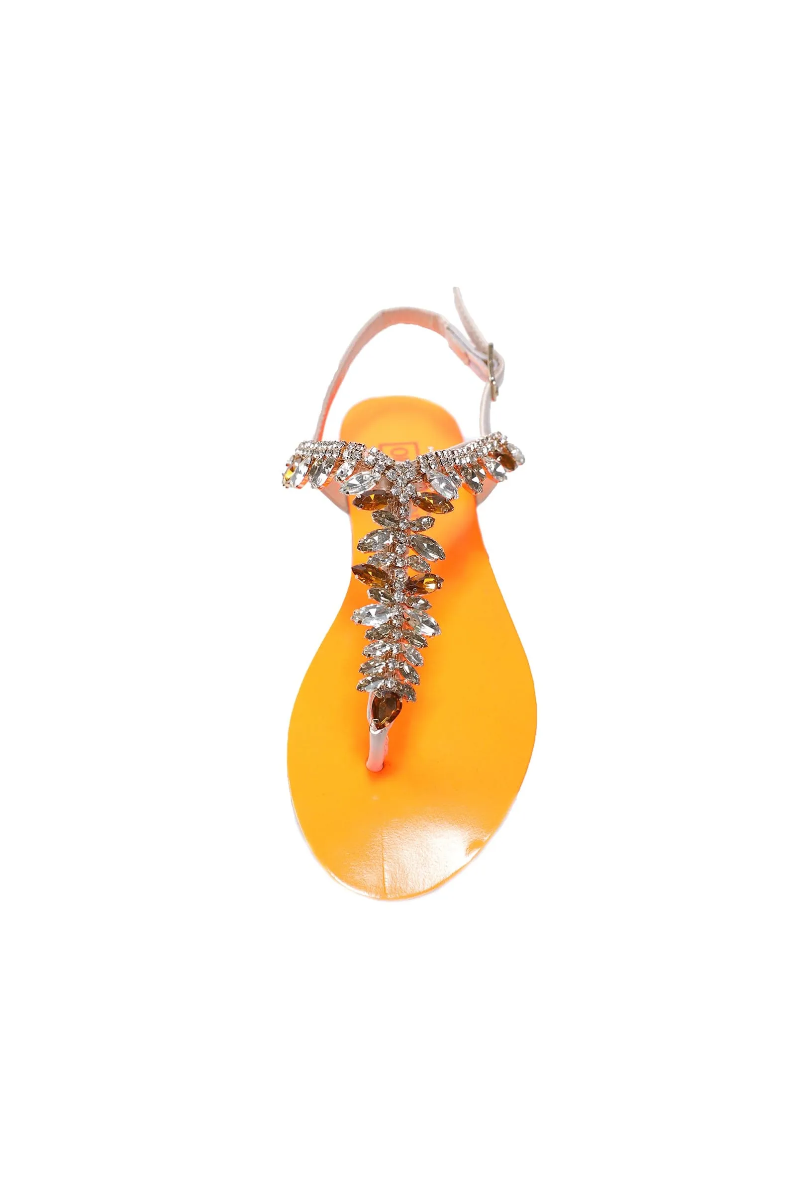 Damaged/ Store Return Ventutto Rio Orange/Beige Crystal Cluster T-Strap Sandal-11