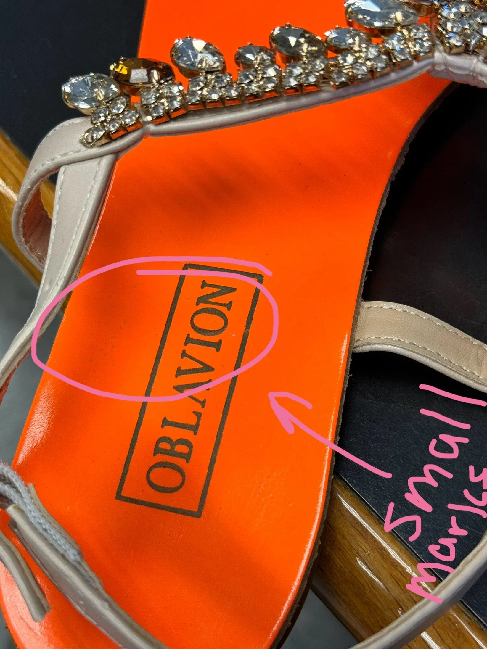 Damaged/ Store Return Ventutto Rio Orange/Beige Crystal Cluster T-Strap Sandal-11
