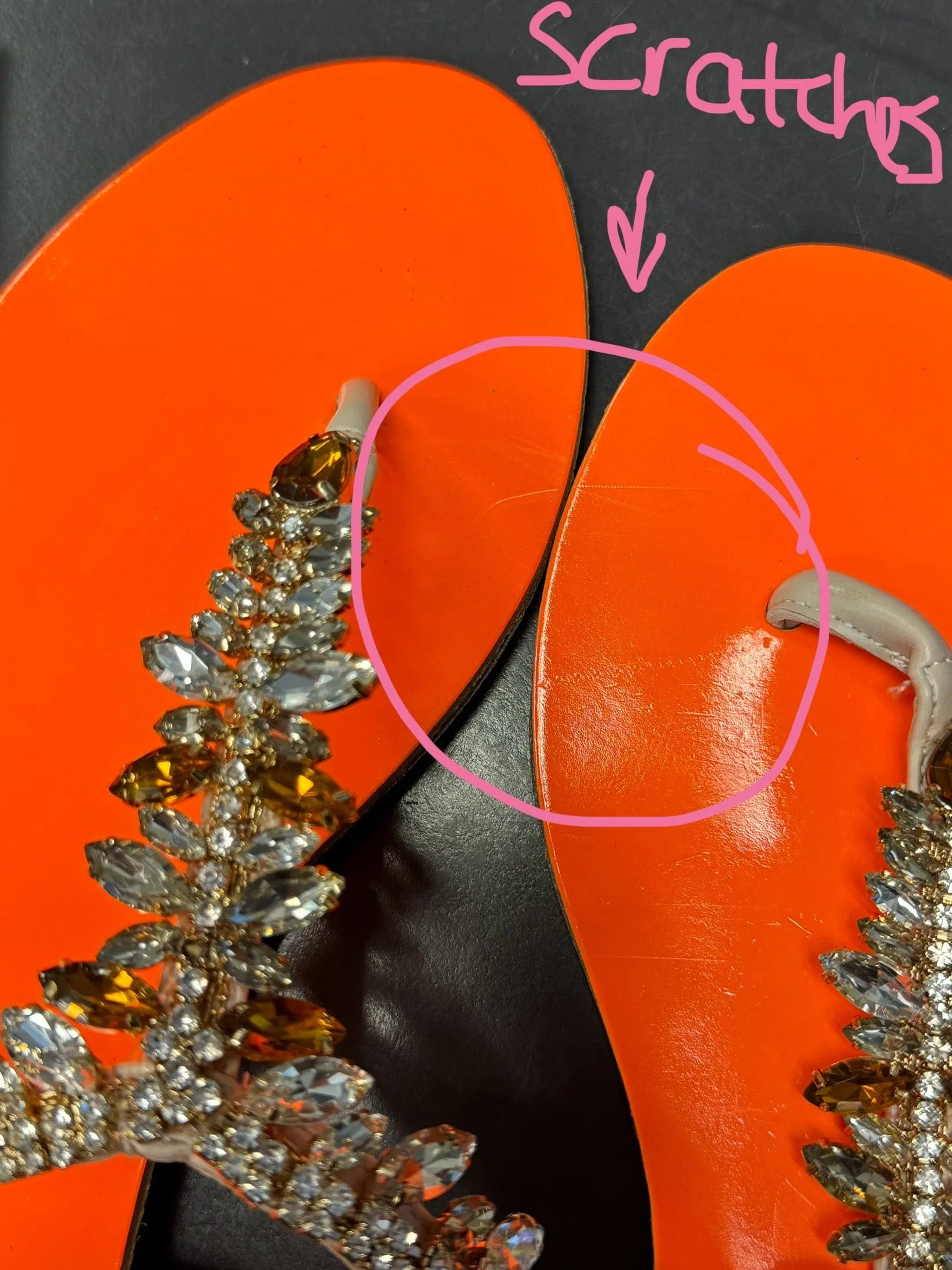 Damaged/ Store Return Ventutto Rio Orange/Beige Crystal Cluster T-Strap Sandal-11