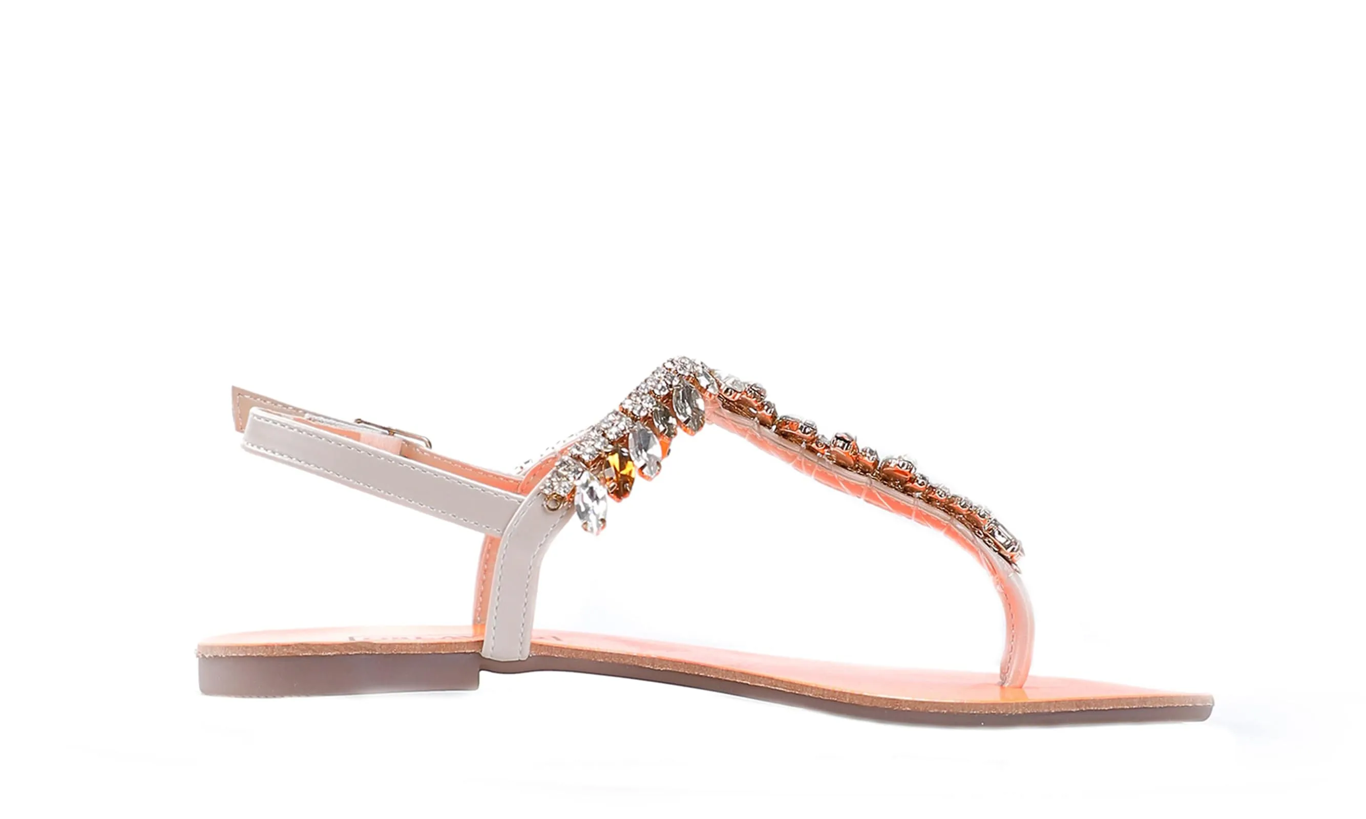 Damaged/ Store Return Ventutto Rio Orange/Beige Crystal Cluster T-Strap Sandal-8
