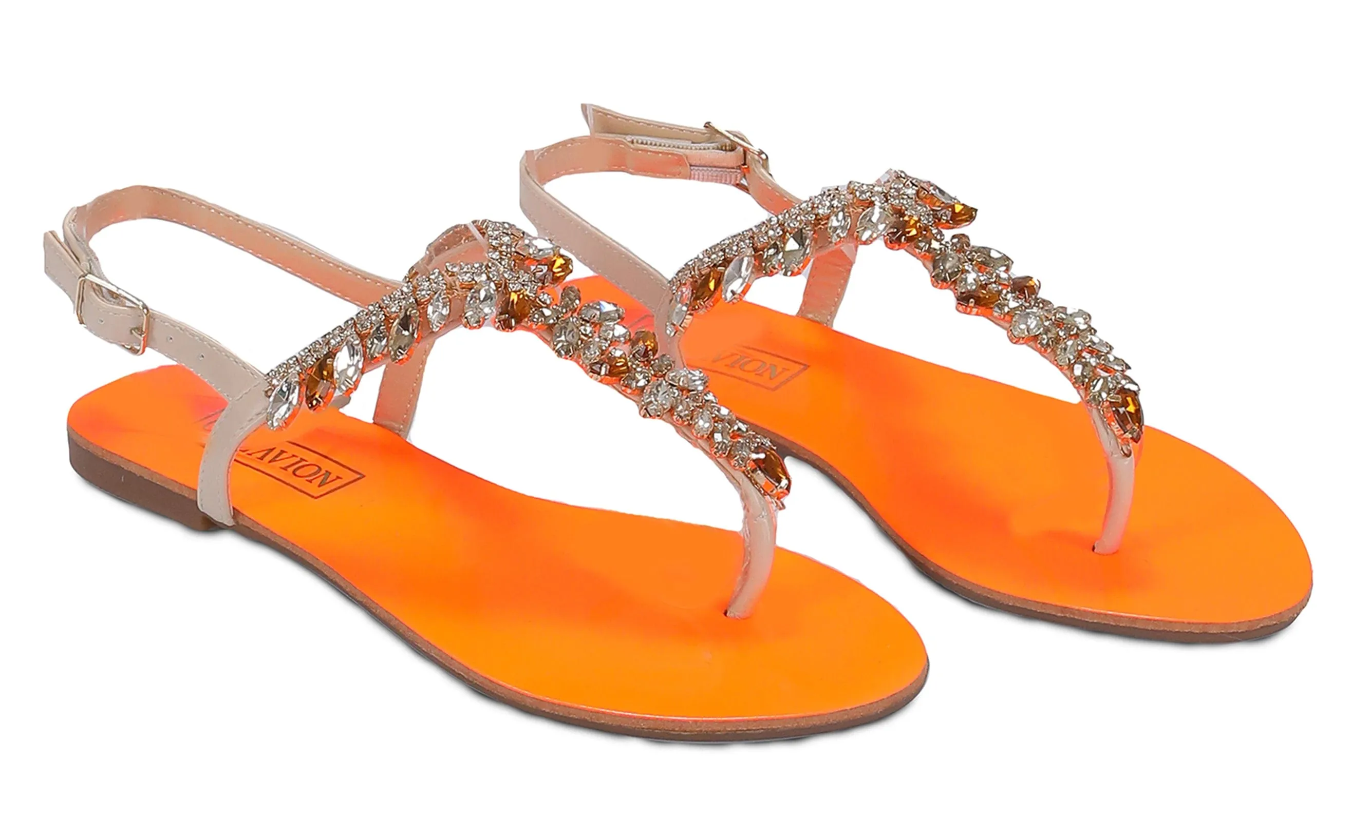 Damaged/ Store Return Ventutto Rio Orange/Beige Crystal Cluster T-Strap Sandal-8