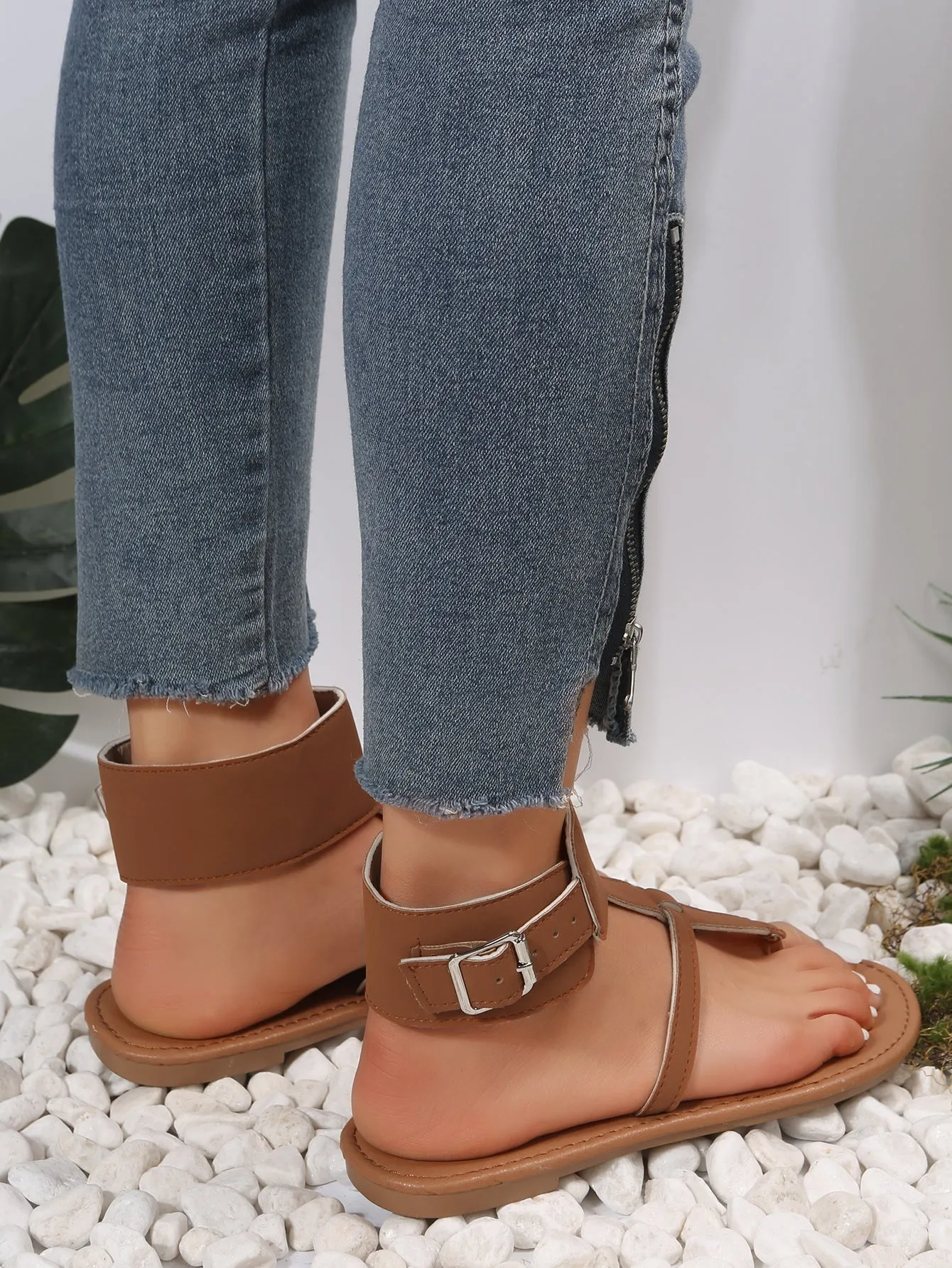 elveswallet Peep Toe Flat Gladiator High Top Sandals