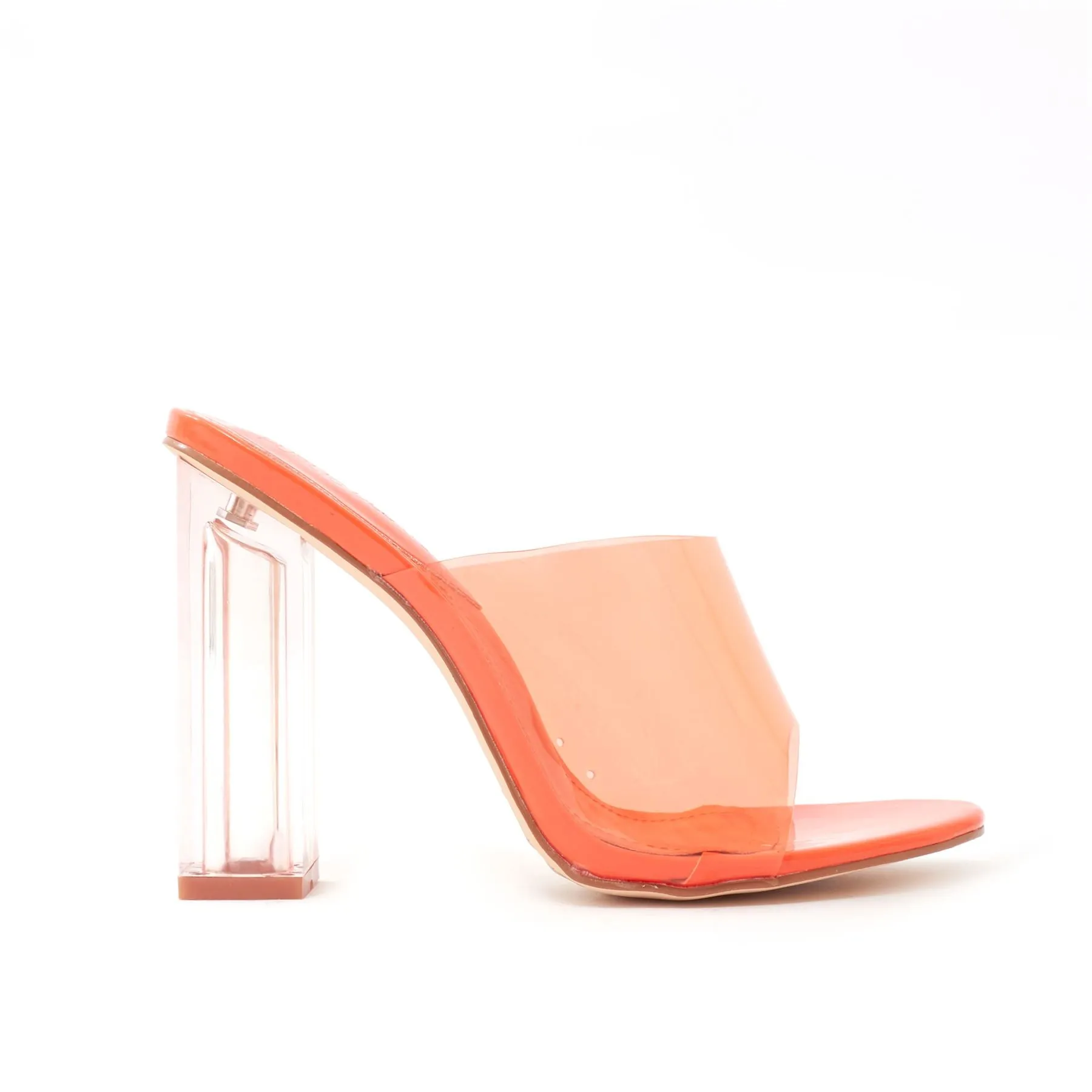 Fushion Clear Perspex Mules in Orange
