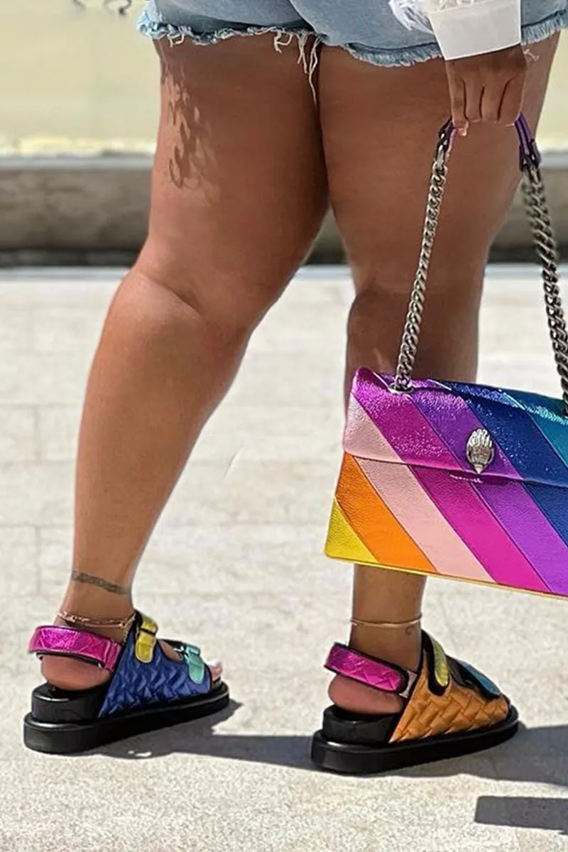 hulianfu Color Block Patchwork On-trend Chunky Sandals