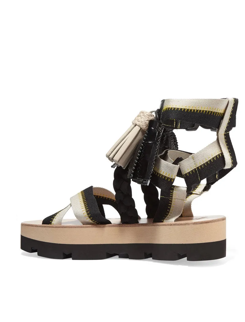 MSGM Multi Tassels Platform Sandals - Beige/Black