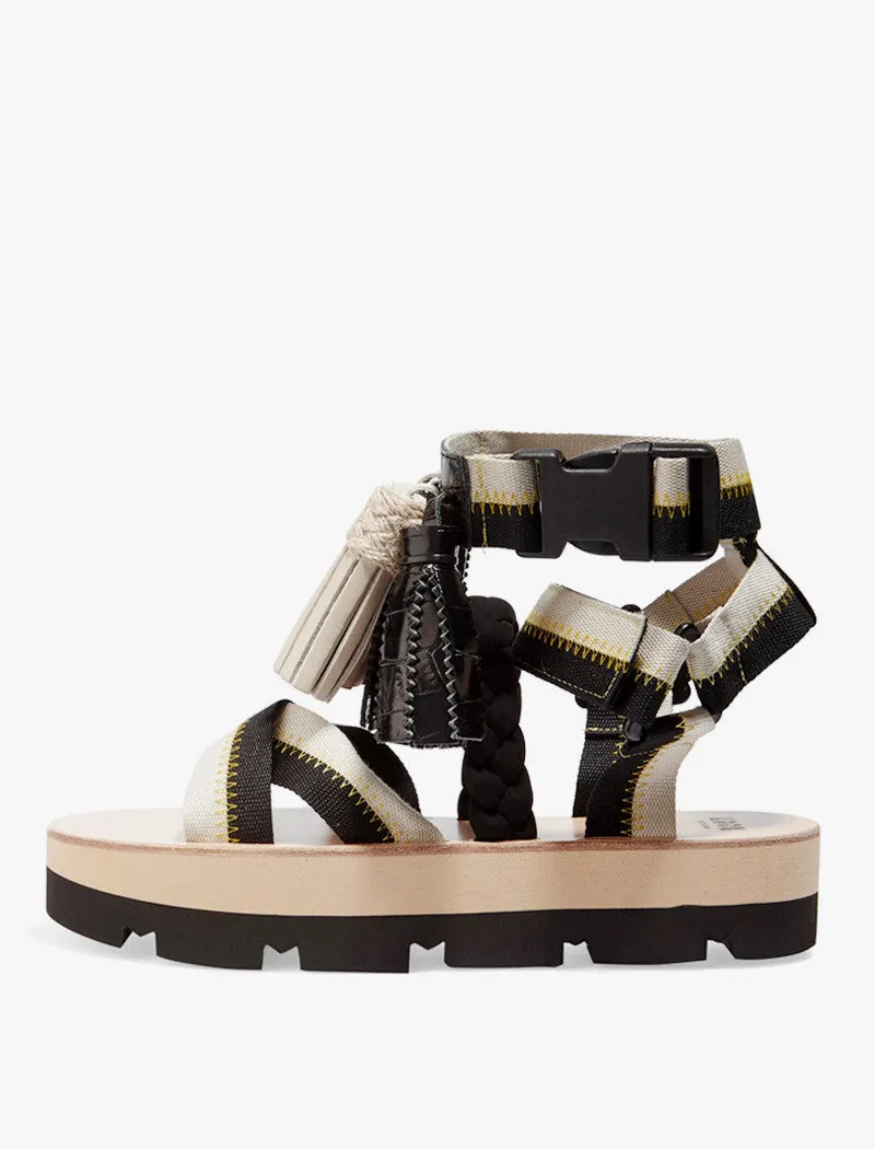MSGM Multi Tassels Platform Sandals - Beige/Black