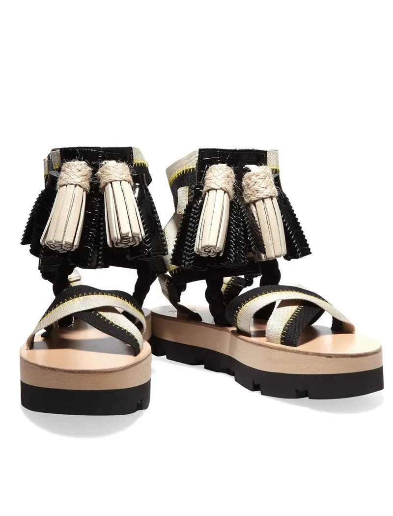 MSGM Multi Tassels Platform Sandals - Beige/Black