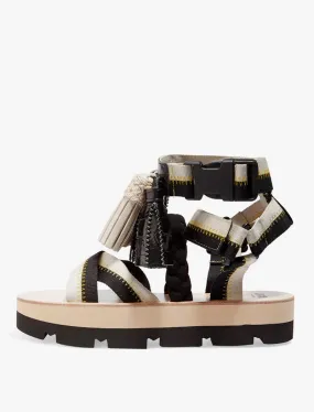 MSGM Multi Tassels Platform Sandals - Beige/Black