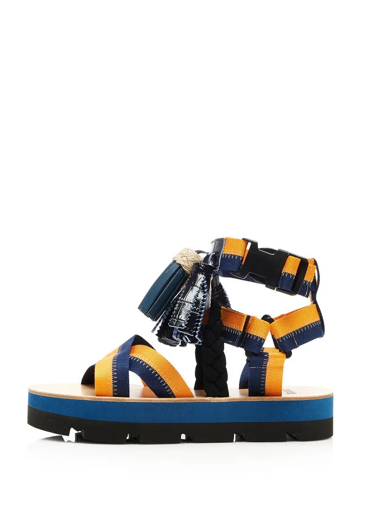 MSGM Multi Tassels Platform Sandals - Orange/Blue