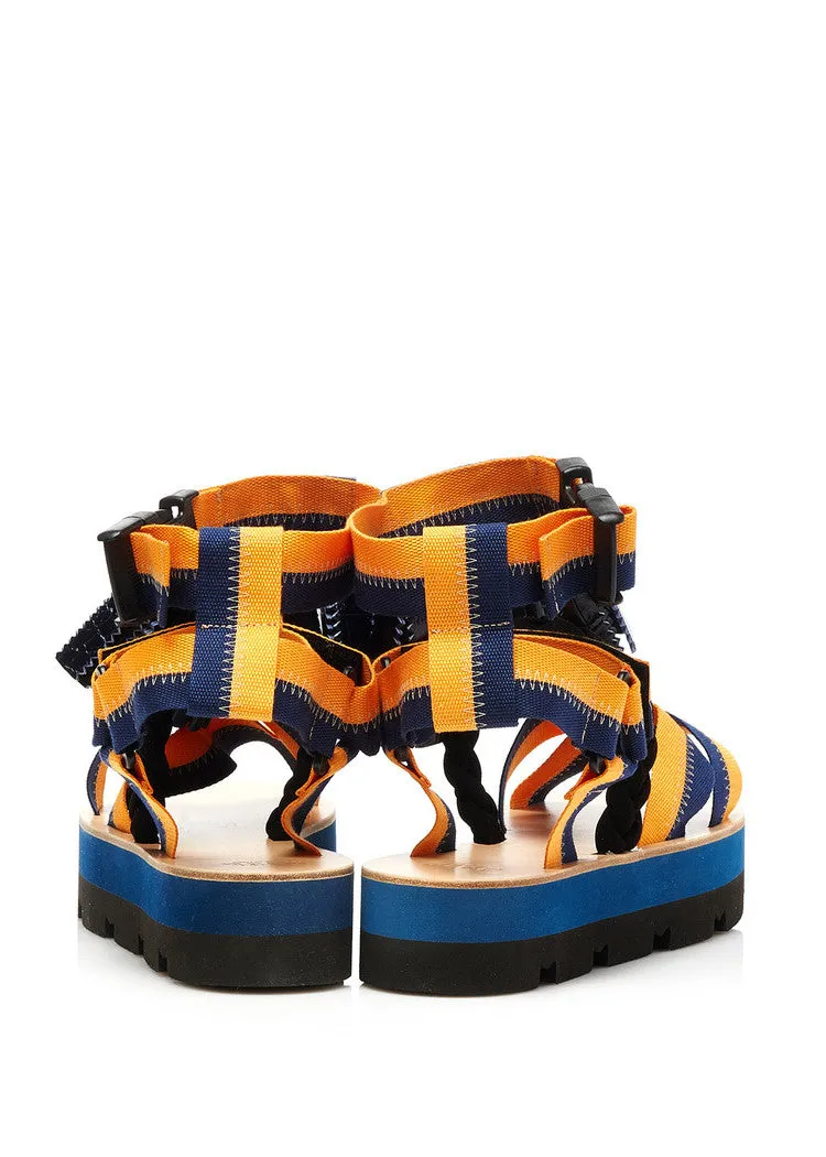 MSGM Multi Tassels Platform Sandals - Orange/Blue