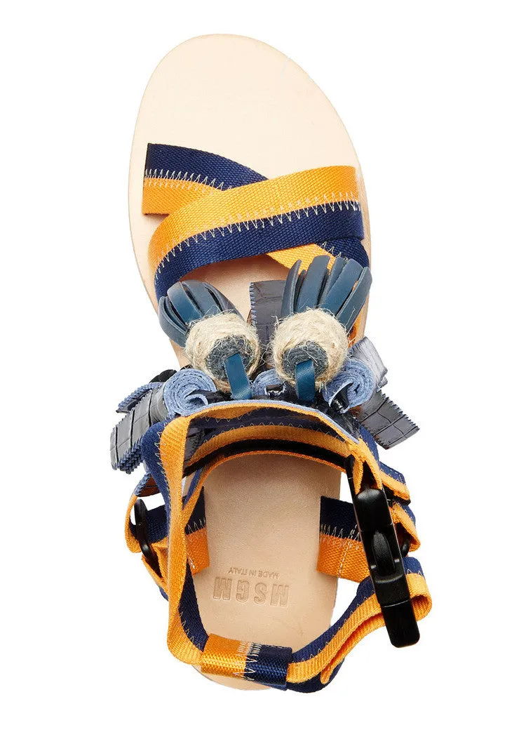 MSGM Multi Tassels Platform Sandals - Orange/Blue
